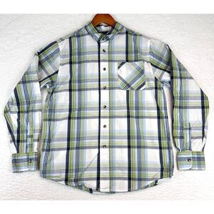 Ruff Hewn Shirt Boys Large‎ 14-16 Green White Plaid Cotton Long Sleeve Button-Up